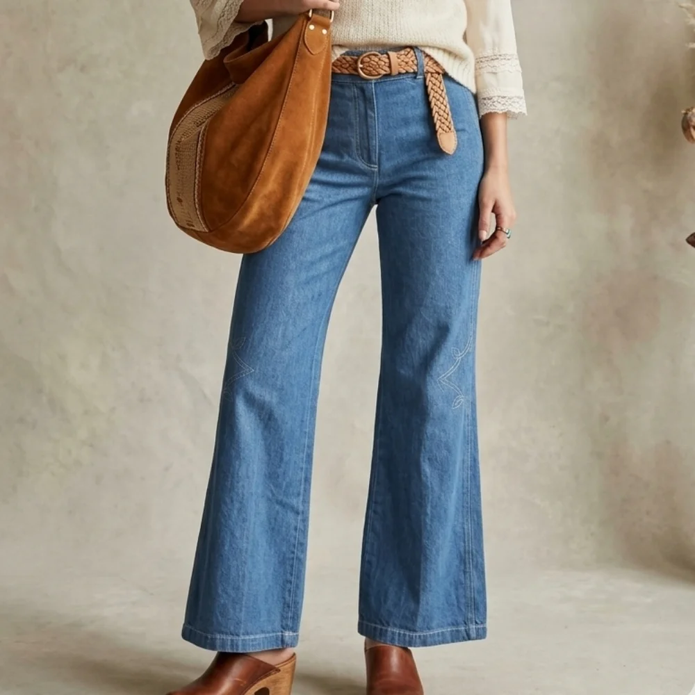 Tristan & Isolde 100% Cotton Flare Jeans Boho Indie High Rise Size 10 - Picture 12 of 12